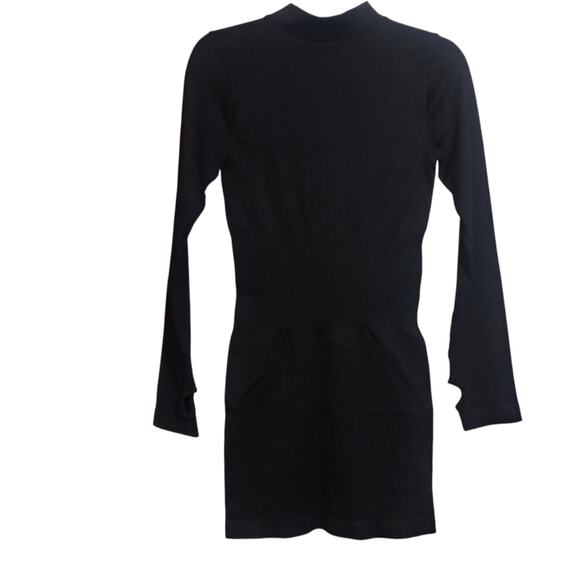 OQQ Black Ribbed Mock Neck Long Sleeve Tummy Control Mini Dress Classic Size L - Picture 1 of 9